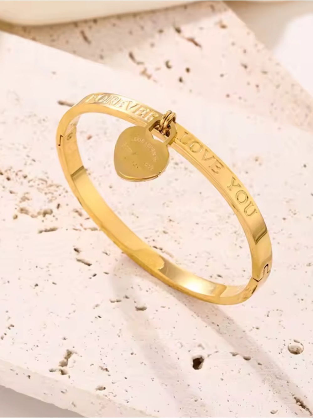 Luxury Gold Heart Enamel Bangle Set with Pink & Blue Accents - Picture 6 of 7